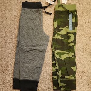 GAP Kids 2 Pairs: Gray Quilted and Green Camouflage Joggers